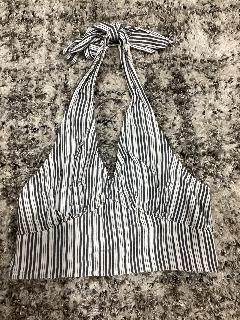 American Eagle Outfitters Black and White Striped Halter Crop Top